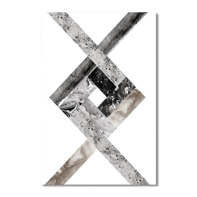 Geometric Asymmetric Marble Design Wall Art Decor Nordic Style Black & White Fine Art Canvas Prints For Modern Living Room Interior Decor