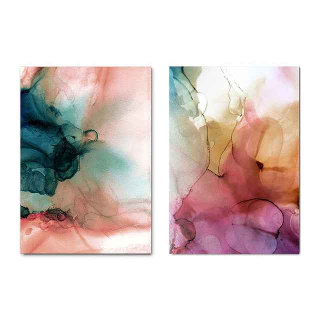 Modern Abstract Watercolor Wall Art Organic Botanic Subdued Colors Fine Art Canvas Prints Contemporary Scandinavian Interior Design Wall Decor