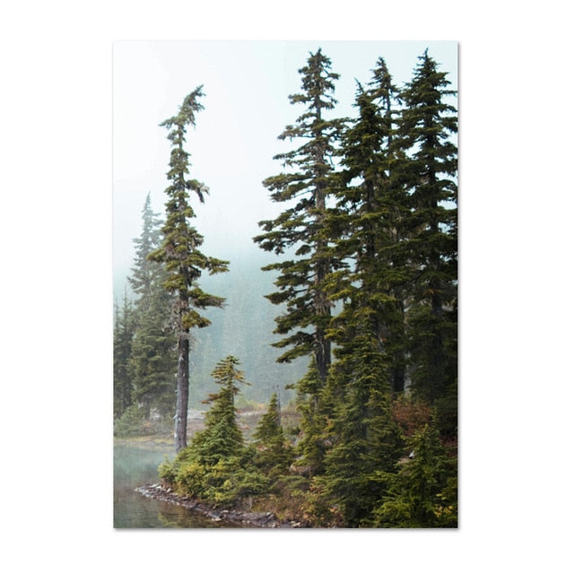 Misty Mountain Lake Wilderness Tranquil Landscape Wall Art Fine Art Canvas Prints Pictures Of Calm For Office Home Living Room Modern Home Decor