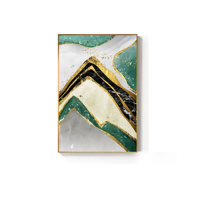 Modern Abstract Golden Green Marble Wall Art Contemporary Nordic Fine Art Canvas Prints For Office Or Home Living Room Wall Decoration