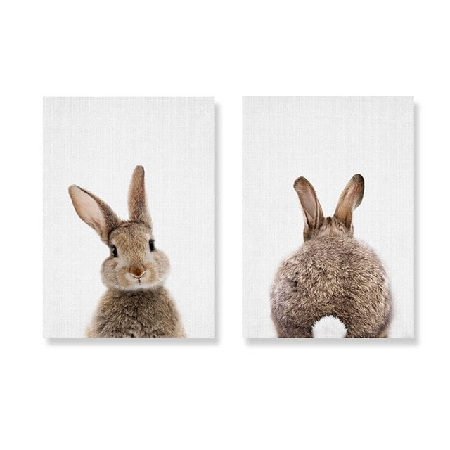 Cute Animals Cartoon Canvas Nursery Paintings Cute Bunny Rabbit Posters Prints Nordic Wall Art Pictures For Kids Room Home Decor