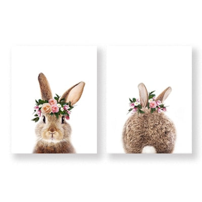 Cute Animals Cartoon Canvas Nursery Paintings Cute Bunny Rabbit Posters Prints Nordic Wall Art Pictures For Kids Room Home Decor