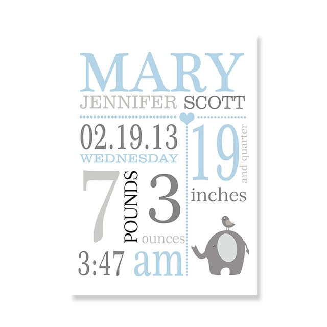 Personalized Baby's Room Wall Art Cute Posters Nordic Style Fine Art Canvas Prints Picture For Children;s Room Modern Cute Kids Room Decor