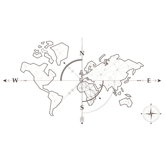 World Map Wall Art Decal Global Explorer Compass World Travel Theme PVC Wall Mural For Office Classroom World Map DIY Vinyl Wall Art Decor
