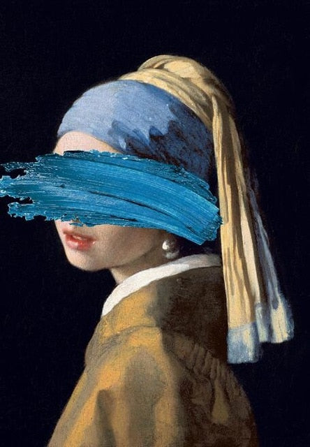 Altered Abstract Famous Paintings Wall Art Girl With A Pearl Earring By Johannes Vermeer Fine Art Canvas Print Surreal Vintage Vogue Gallery Wall Art Decor