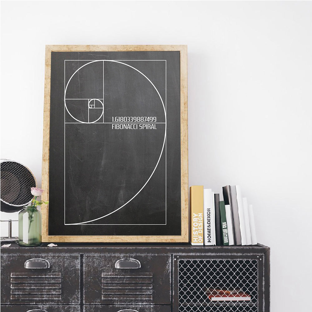 Fibonacci Spiral Artistic Geometry Wall Art Mathematical Golden Ratio Scientific Poster Black And White Fine Art Canvas For Home Office Classroom Wall Art