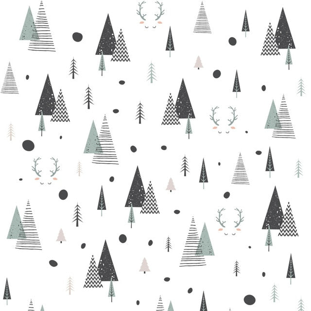 Nordic Forest Deer Wall Decals For Kids Room Modern Creative DIY Nursery Decor Woodland Trees Wall Art PVC Stickers For Kindergarten Classroom