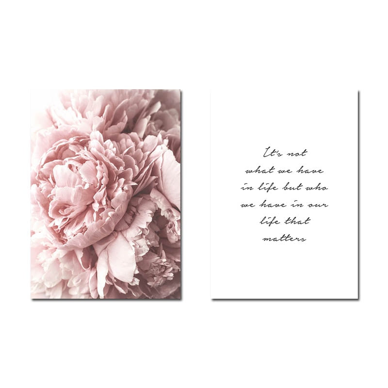 Pink Peonies Simple Quotation Wall Art Minimalist Fine Art Canvas Prints Modern Posters For Living Room Bedroom Home Interior Decor