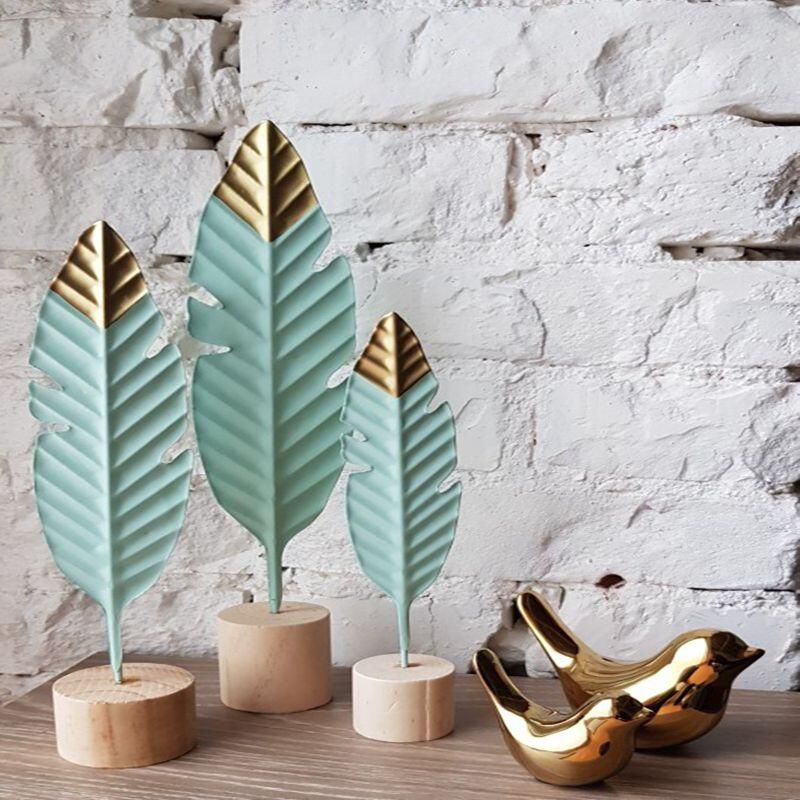 Simple Golden Jade Feathers Modern Table Decoration Ornaments For Living Room Table Windowsill Bedroom Dressing Room Nordic Home Decor