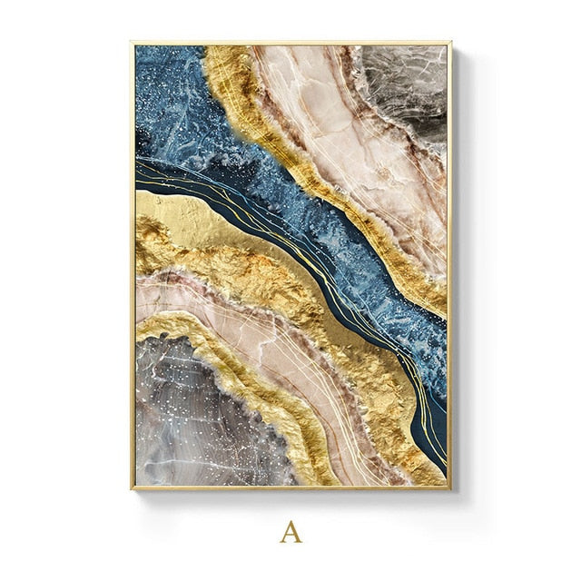 Black Blue Marble Golden Geode Wall Art For Home Office Fine Art Canvas Giclee Prints Modern Pictures For Living Room Bedroom Luxury Interior Decor