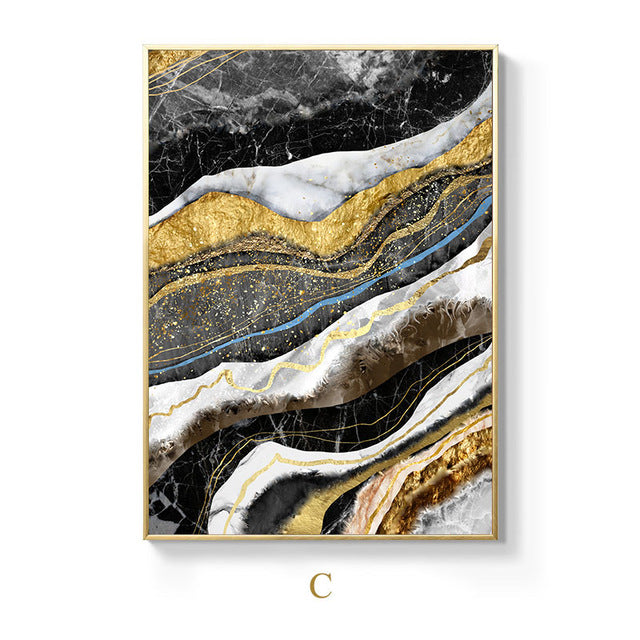Black Blue Marble Golden Geode Wall Art For Home Office Fine Art Canvas Giclee Prints Modern Pictures For Living Room Bedroom Luxury Interior Decor