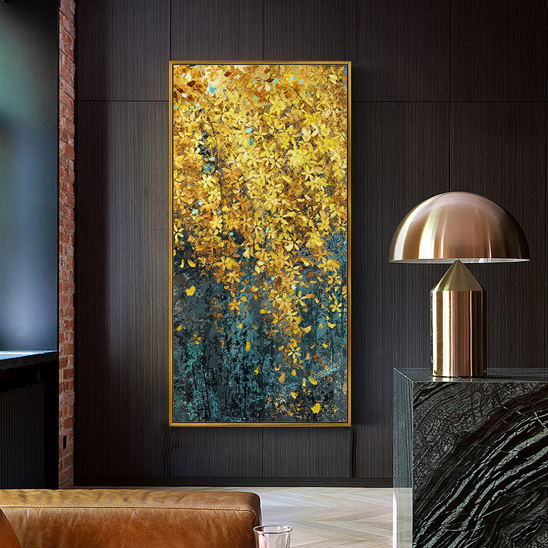 Golden Leaf Cascade Canvas Print Wall Art Abstract Nordic Style Painting Fine Art Giclee Print For Modern Home Office Hotel Interior Luxury Wall Art Decor