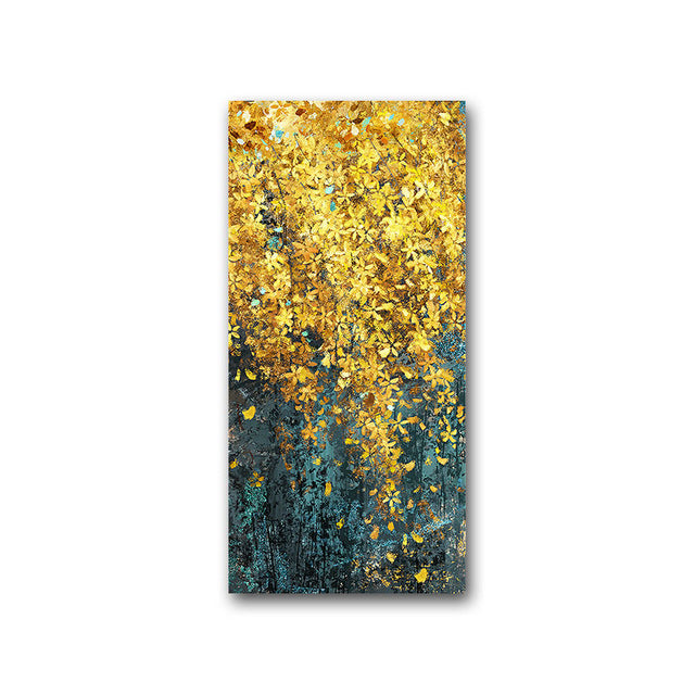 Golden Leaf Cascade Canvas Print Wall Art Abstract Nordic Style Painting Fine Art Giclee Print For Modern Home Office Hotel Interior Luxury Wall Art Decor