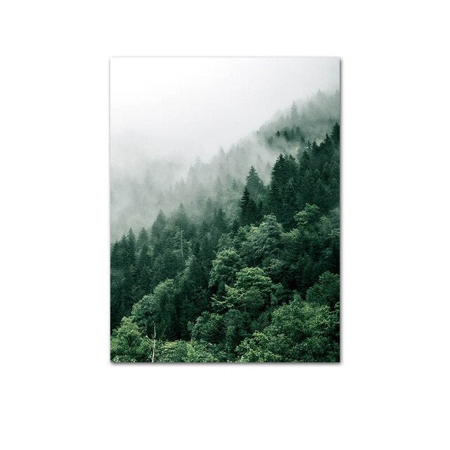 Misty Valley Green Forest Wall Art Mountain Wilderness Landscape Pictures Of Calm Fine Art Canvas Prints For Living Room Nordic Home Office Interior Decor