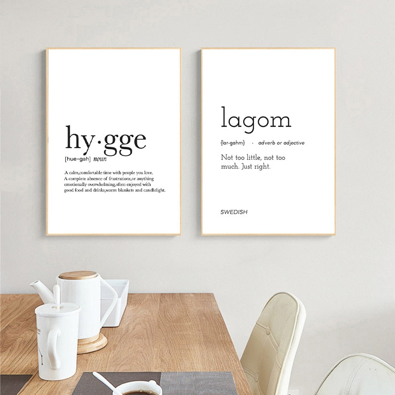 Hygge Lagom Definition Minimalist Nordic Wall Art Black White Fine Art Canvas Prints Swedish Danish Norwegian Lifestyle Quotes Posters For Modern Home Office