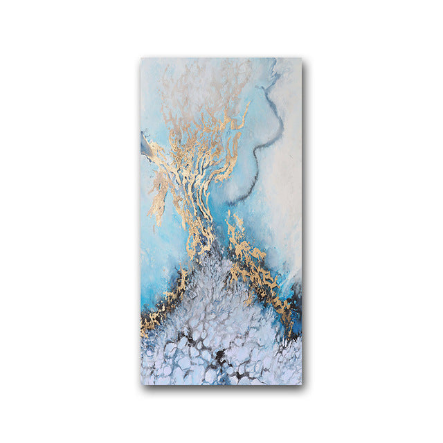 Abstract Shades Of Blue Golden Marble Wall Art Modern Fine Art Canvas Prints Tall Vertical Format Pictures For Modern Loft Apartment Wall Art Decor