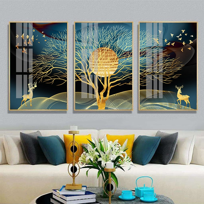 Golden Dream Landscape Luxury Wall Art Fine Art Canvas Prints Modern Nordic Style Wall Decor For Loft Apartment Hotel Decor Contemporary Home Interior Design