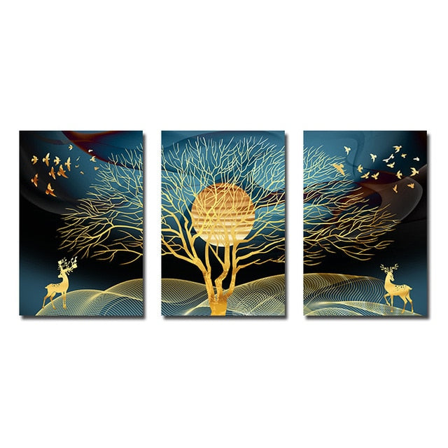 Golden Dream Landscape Luxury Wall Art Fine Art Canvas Prints Modern Nordic Style Wall Decor For Loft Apartment Hotel Decor Contemporary Home Interior Design