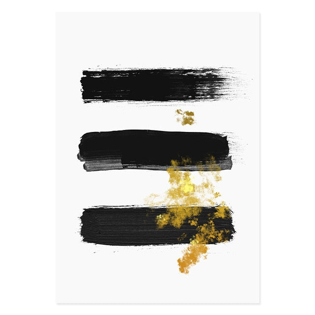Abstract Black Gold Brush Stroke Wall Art Fine Art Canvas Prints Nordic Minimalist Pictures For Living Room Dining Room Modern Home Interior Wall Art Decoration
