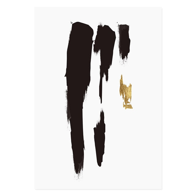 Abstract Black Gold Brush Stroke Wall Art Fine Art Canvas Prints Nordic Minimalist Pictures For Living Room Dining Room Modern Home Interior Wall Art Decoration