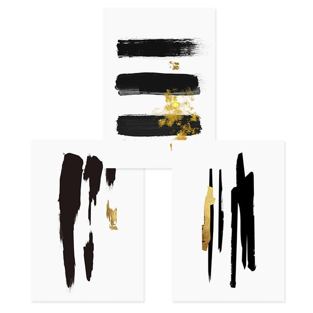Abstract Black Gold Brush Stroke Wall Art Fine Art Canvas Prints Nordic Minimalist Pictures For Living Room Dining Room Modern Home Interior Wall Art Decoration