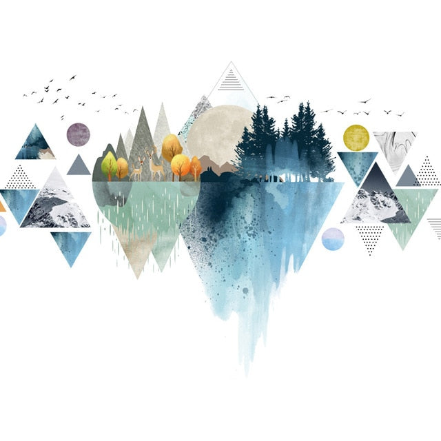 Colorful Abstract Geometric Nordic Mountain PVC Wall Decal Removable Self Adhesive Vinyl Wall Mural For Kitchen Or Kids Room Creative DIY Home Decor