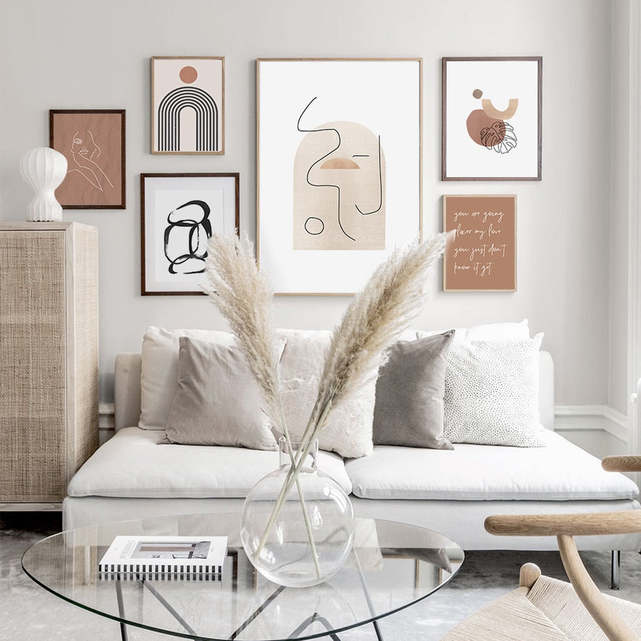 Abstract Boho Wall Art Natural Colors Fine Art Canvas Prints Modern Minimalist Gallery Wall Pictures For Living Room Dining Room Stylish Home Interiors