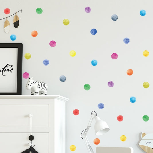 Colorful Watercolor Dots Nursery Wall Stickers Removable PVC Vinyl Multicolor Dots Decals For Kid's Room Decoration Simple Creative DIY Home Decoration