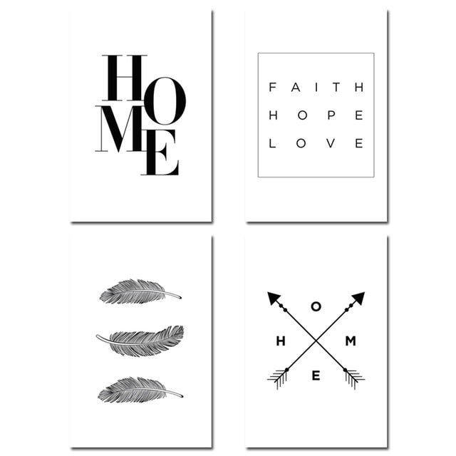 Minimalist Black And White Feathers Home Wall Art Fine Art Canvas Prints Faith Hope Love Quote Nordic Style Pictures For Simple Home Interior Decor