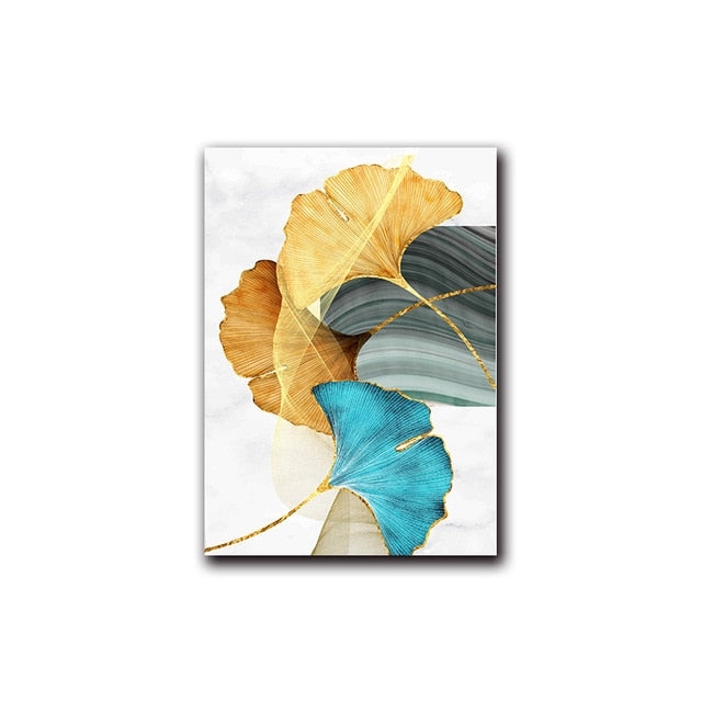 Modern Abstract Floral Wall Art Blue Green Yellow Golden Fine Art Canvas Prints Luxury Pictures For Living Room Bedroom Office Hotel Art Decor