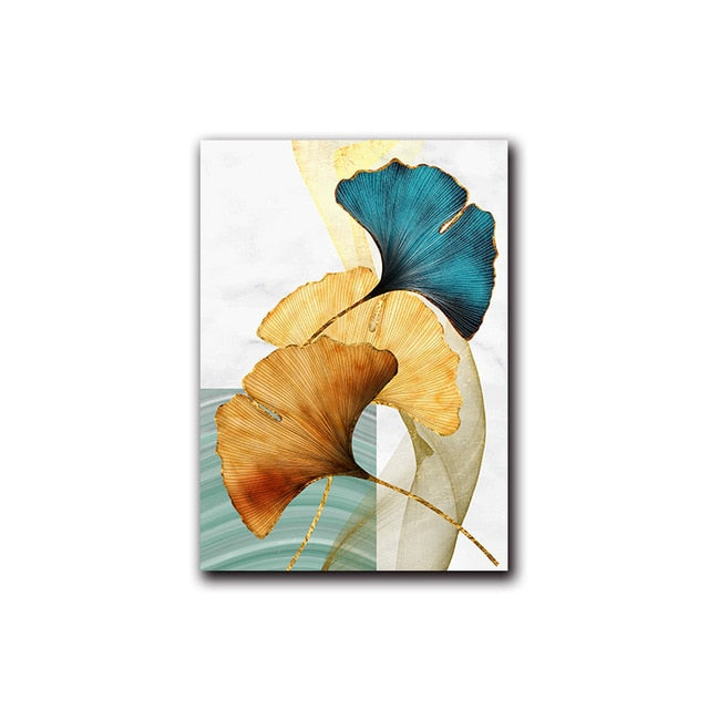Modern Abstract Floral Wall Art Blue Green Yellow Golden Fine Art Canvas Prints Luxury Pictures For Living Room Bedroom Office Hotel Art Decor