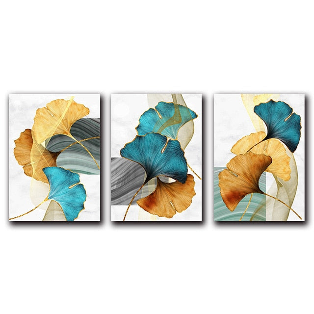 Modern Abstract Floral Wall Art Blue Green Yellow Golden Fine Art Canvas Prints Luxury Pictures For Living Room Bedroom Office Hotel Art Decor