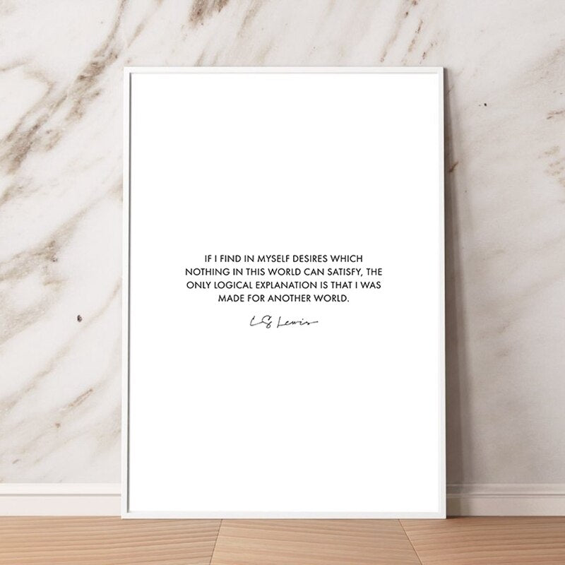 CS Lewis If I Find Quote Wall Art Simple Black White Fine Art Canvas Print Inspirational Posters Literary Quotations Minimalist Picture For Gallery Wall Art Decor