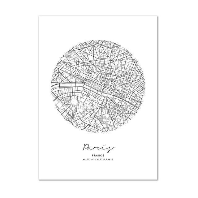 Abstract City Maps Wall Art Black White Fine Art Canvas Prints Nordic Style Home Office Posters London Paris New York Amsterdam Toronto or Rome