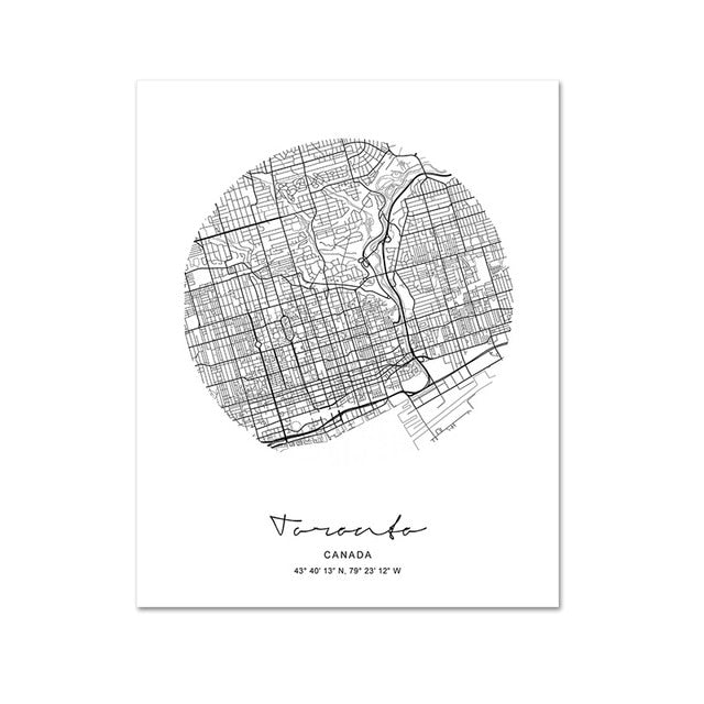 Abstract City Maps Wall Art Black White Fine Art Canvas Prints Nordic Style Home Office Posters London Paris New York Amsterdam Toronto or Rome