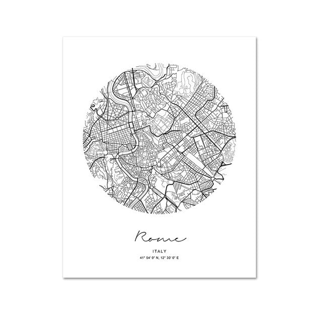 Abstract City Maps Wall Art Black White Fine Art Canvas Prints Nordic Style Home Office Posters London Paris New York Amsterdam Toronto or Rome