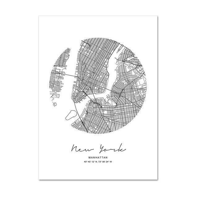 Abstract City Maps Wall Art Black White Fine Art Canvas Prints Nordic Style Home Office Posters London Paris New York Amsterdam Toronto or Rome