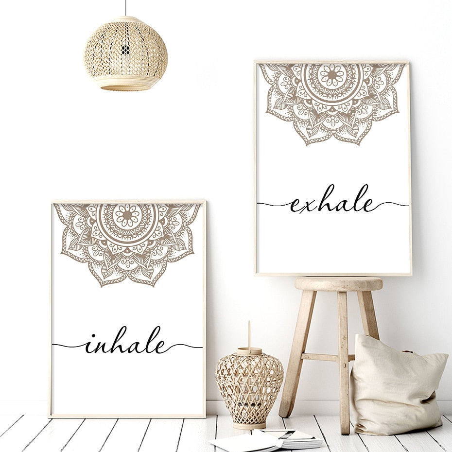 Scandinavian Floral Mandala Wall Art Inhale Exhale Quotation