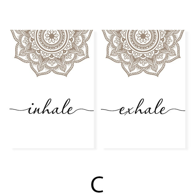 Scandinavian Floral Mandala Wall Art Inhale Exhale Quotation Posters For Meditation Yoga Inspirational Minimalist Pictures Nordic Home Wall Art Decor