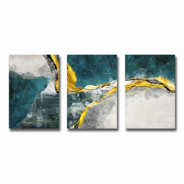 Abstract Golden Horizons Wall Art Green Blue Fine Art Canvas Prints Nordic Style Contemporary Pictures For Living Room Bedroom Modern Home Office Interiors