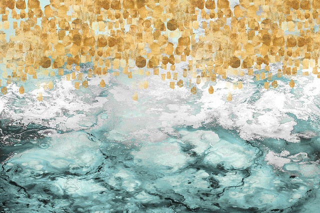 Modern Abstracts Golden Beige And Teal Luxury Wall Art Fine Art Canvas Prints Nordic Style Contemporary Wall Art For Home Office Interior Decor