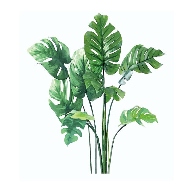 Large Monstera Leaves Wall Decals Lush Tropical Green Leaves Wall Stickers Removable Palm Leaf PVC Wall Mural For Kichen Dining Home Kids Room Creative DIY Nordic Home Decor
