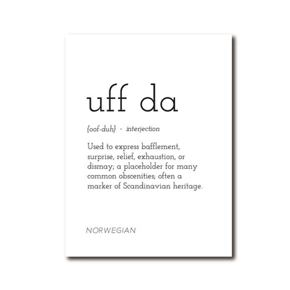 Uff Da Definition Meaning Of Friluftsliv Nordic Wall Art Fine Art Canvas Print Minimalist Black & White Typographic Posters For Scandinavian Home Interior Decor