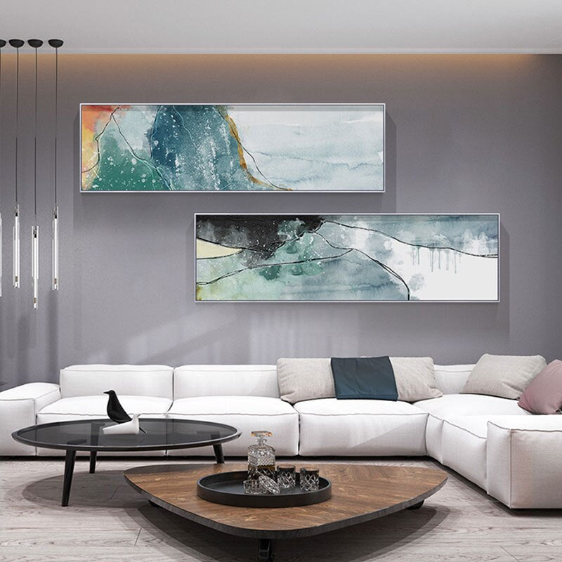 Nordic Abstract Wide Format Wall Art Fine Art Canvas Print Watercolor Giclee Print Modern Pictures For Living Room Above Sofa Wall Art Decoration