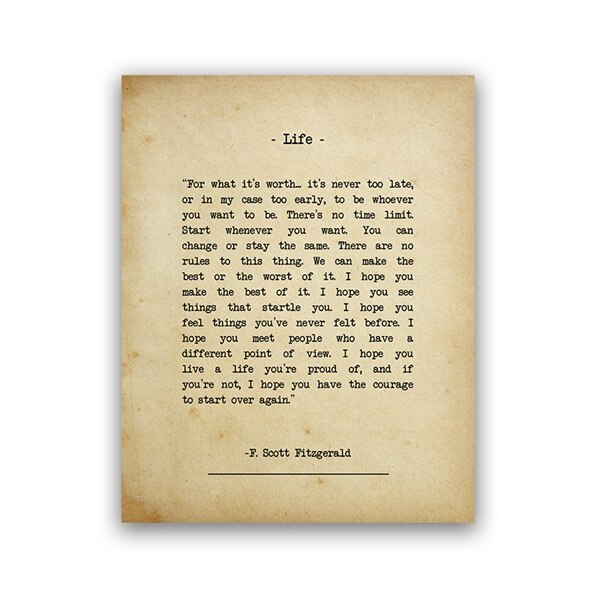 For What It's Worth Quote F Scott Fitzgerald Typewritten Note Quotations Wall Art Fine Art Canvas Print Minimalist Literary Art Posters For Simple Home Decor