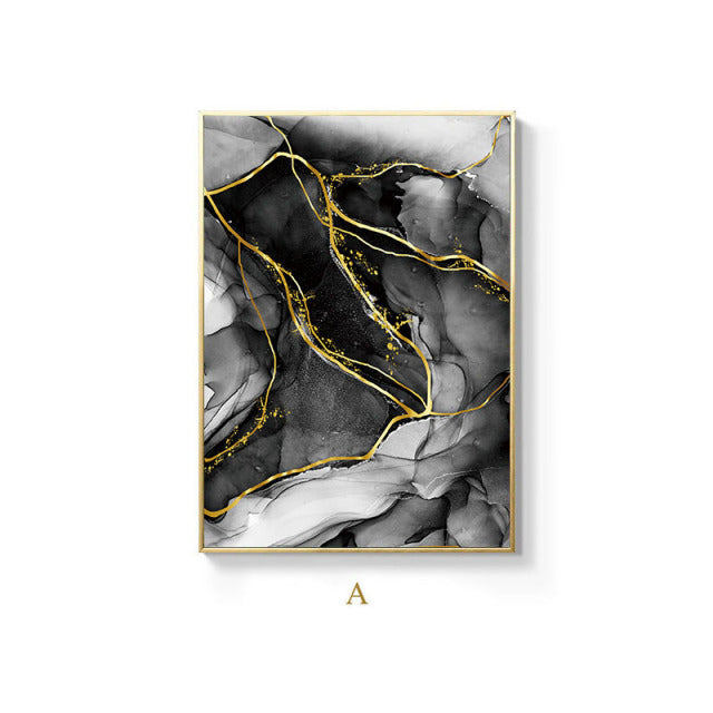 Black Golden Liquid Marble Print Wall Art Fine Art Canvas Prints Modern Abstract Pictures For Loft Apartment Living Room Home Office Nordic Art Decor
