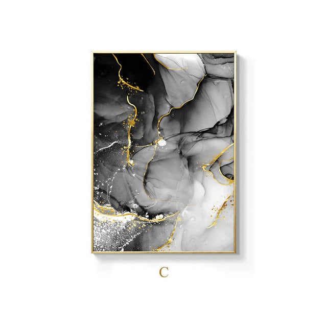 Black Golden Liquid Marble Print Wall Art Fine Art Canvas Prints Modern Abstract Pictures For Loft Apartment Living Room Home Office Nordic Art Decor