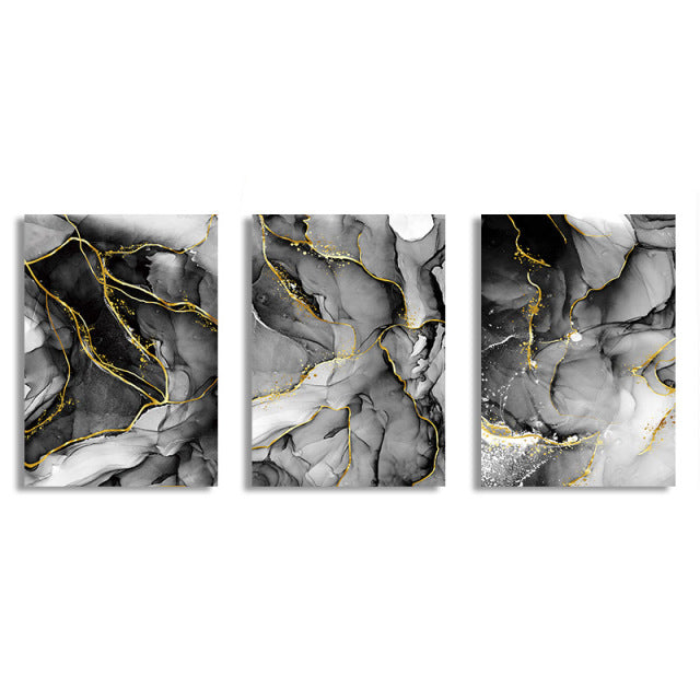 Black Golden Liquid Marble Print Wall Art Fine Art Canvas Prints Modern Abstract Pictures For Loft Apartment Living Room Home Office Nordic Art Decor