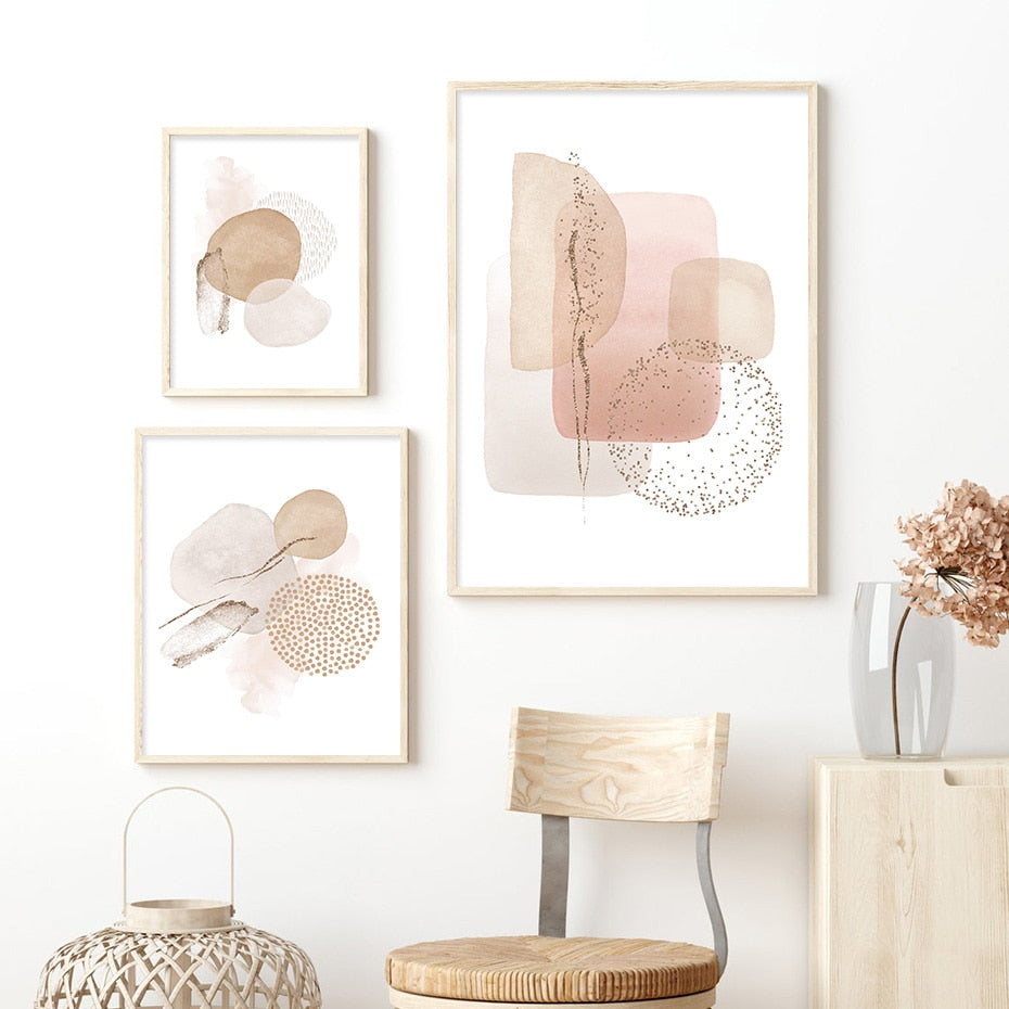 Nordic Abstract Elements Wall Art Fine Art Canvas Prints Subtle Colors Pink Beige Pink Pictures For Living Room Bedroom Scandinavian Wall Art Decor