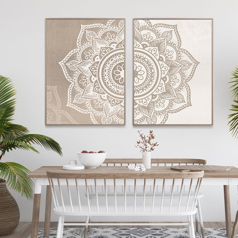 Scandinavian Floral Mandala Wall Art Geometric Nordic Posters For Meditation Yoga Inspirational Minimalist Pictures For Living Room Bedroom Wall Art Decor